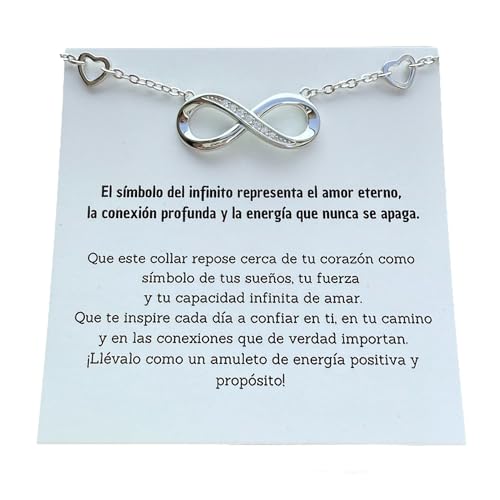 Collar Infinito Tendencia Mujer Plata de Ley 925 con Circonitas – Regalo con Significado para Pareja, Madre, Amiga o Hermana – Incluye Caja, Bolsa y Tarjeta con Mensaje en Español