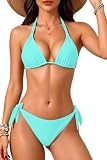 Women Halter Bikini Set - Two Piece Triangle Swimsuit Tie Bathing Suit 2025 Cute Swimwear Turquoise Small