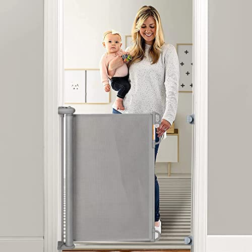 Image of Momcozy Retractable Baby Gate, 33" Tall, Extends up to 55" Wide, Child Safety Baby Gates for Stairs, Doorways, Hallways, Indoor, Outdoor