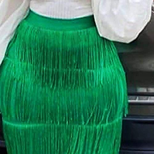 Sematomala Women's Fringe Midi Skirt Bodycon Party Skirt Salsa Latin Dance Work Office Prom Dinner Elegant Zip Up Skirt With Tassel(Gr,L) Green #TOP1