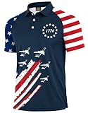 Mainfini Mens 4th of July Polo Distressed Shirts Printed Patriot Novelty Fourth Short Sleeve Funny American Flag 2026 Raglan National 1776 Black Fighter Jet XXXL