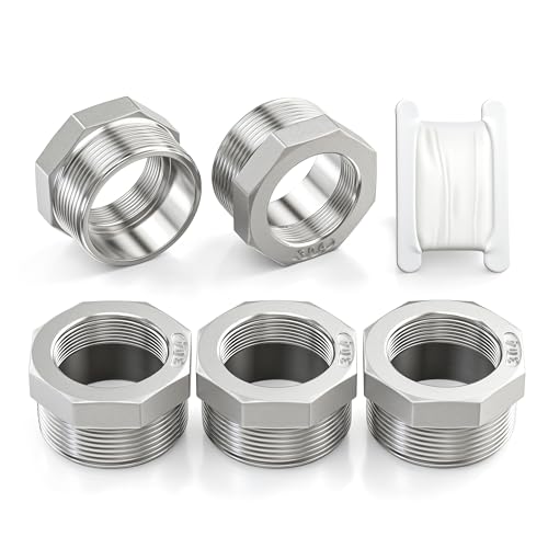 Image of 5PCS 304 Stainless Steel Reducer Hex Bushing, 1 inch NPT Male x 1 /4 inch NPT Female, Reducing Pipe Adapter Fitting