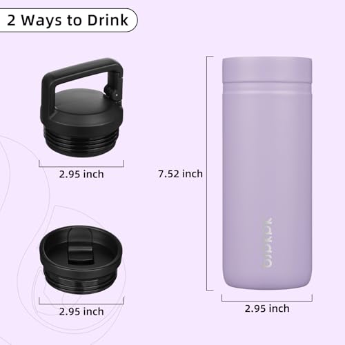 Image of BJPKPK 20 oz Insulated Travel Water Bottle, Coffee Tumbler Stainless Steel | Double Wall Vacuum, Leakproof, Thermal, Keeps Hot /Cold, BPA Free, Dishwasher Safe, Spill Proof, Wide Mouth, 2 Lids, Purple