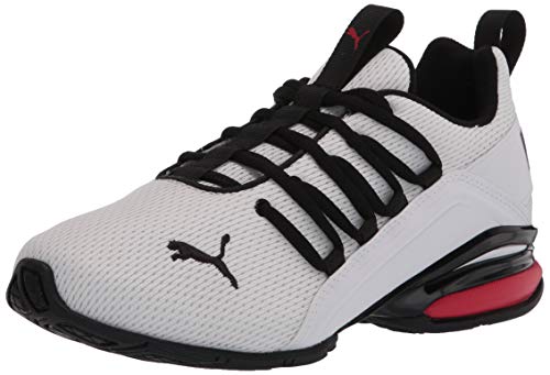 Image of PUMA unisex-child Axelion Sneaker, White Black-High Risk Red, 13 Little Kid