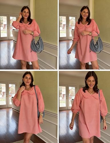 Image of Ynhonra Women's Gingham Mini Dress 3 /4 Puff Sleeve Babydoll Doll Collar