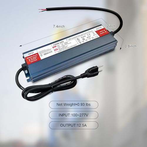 Image of QNNP LED Driver 150 Watts 24V DC with Plug, Waterproof Low Voltage Transformer Power Supply Transformer Adapter AC 85V-265V to 24V DC, IP67 LED Power Supply for Outdoor Indoor Lighting