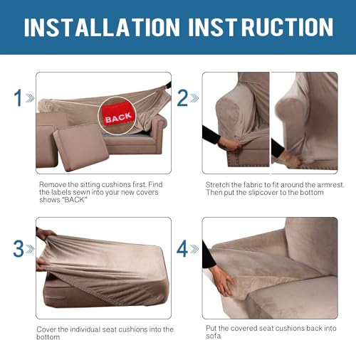 Housse canapé velours extensible 2 places taupe protège meuble - 8