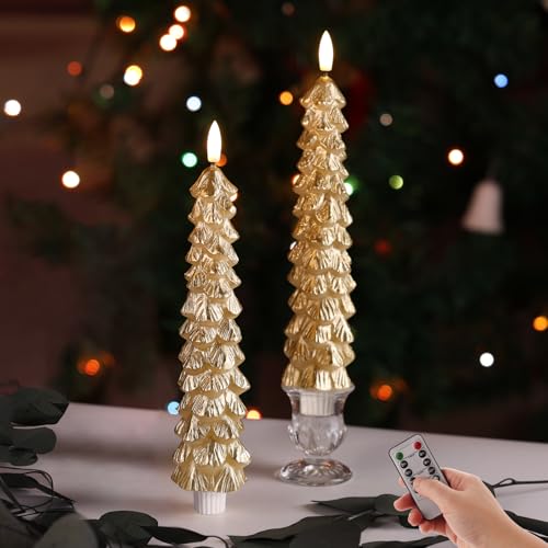 Eywamage Gold Weihnachtskerzen mit Fernbedienung, Flammelose LED...