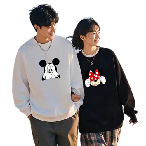 [ChilLAY] [翌日配達]ディズニートレーナー ペアルック 親子服 カップル お揃い ミッキー ミニー 可愛い 長袖 トップスプルオーバー カジュアル ゆったり カットソー スウェット 綿 袖 男女兼用 グッズ 結婚記念日 プレゼント（ブラック ミッキー M）の商品画像（Amazon）