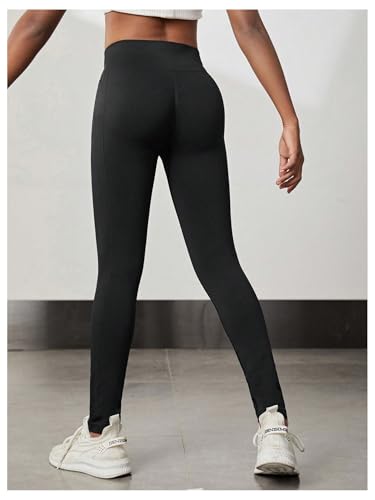 OYOANGLE Girl's Athletic Leggings Workout Running Yoga Pants High Waist Solid Dance Tights2