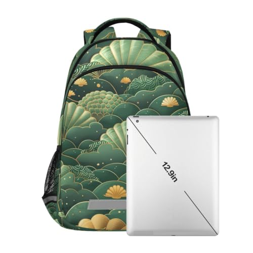 LINNIKEEEE ÉVentails Verts DoréS éLéGants Enfant Cartable Sac À Dos Ecole Étudiant Scolaire Sac pour Voyage Ados – vue 7