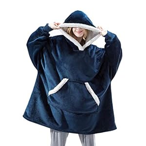 Shamdon Home Collection Sweat à Capuche Couverture Pull Capuchon Sherpa Peluche à Manches TV Plaid Couvertures Adulte Femme Homme Unisexe Bleu