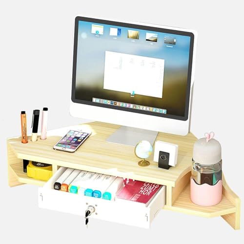 FHPEWXDG Soporte de Esquina para Monitor con cajón con Cerradura, Elevador de Pantalla Triangular ergonómico de 2 Niveles, Organizador de Escritorio Que Ahorra Espacio para Impresora/portátil.