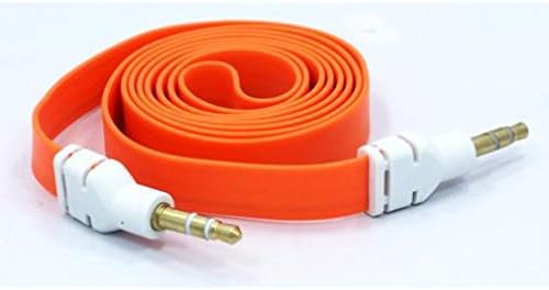 Orange Flat Aux Cable Car Stereo Wire Audio Speaker Cord 3.5mm Jack Adapter Auxiliary [Tangle Free] for Verizon LG Stylo 2 V - Verizon LG Transpyre - Verizon LG V10 - Verizon LG V20