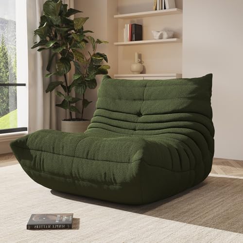 Image of Giant Bean Bag Chair for Adults，Comfy Single Floor Fireside Chair with Memory Foam,Cozy Accent Sofa Couch Boneless Chaise Loungefor Small Room Living Room Bedroom Gaming Room(Green, Single)