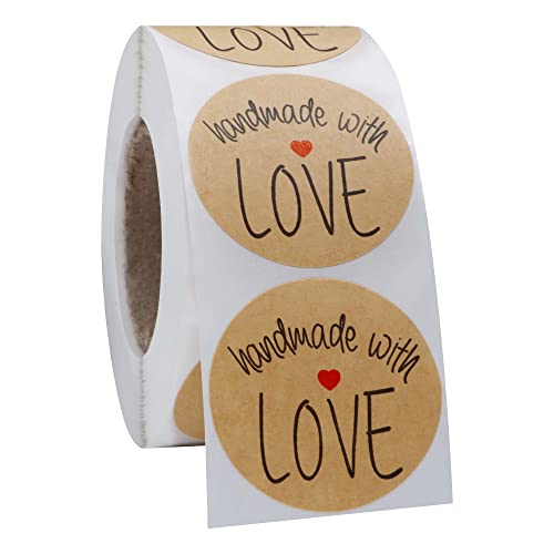 Hybsk 500Pcs 1.5 Inch Kraft Handmade With Love Stickers With Red Heart For Small Business Baked Packaging (Type 1) #TOP3