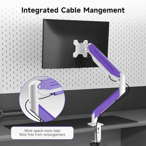 Image of Suptek Monitor Mount Gas Spring Monitor Arm Desk Mount Fully Adjustable Fits 17 20 22 23 24 26 27 32 35 inch Monitors Weight Capacity up to 24.25 lbs (White+Purple, 17 inch-35 inch)