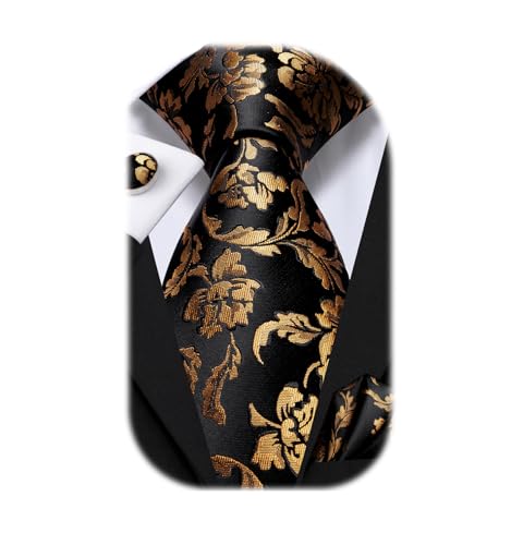 Image of Dubulle Mens Tie Set Solid Paisley Silk Striped Necktie for Men with Cufflinks Tie and Pocket Square