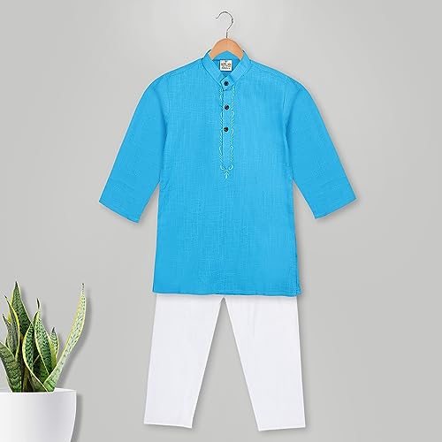 Image of Baby Boys Ethnic Wear Cotton Kurta Pyjama Set with Embroidery