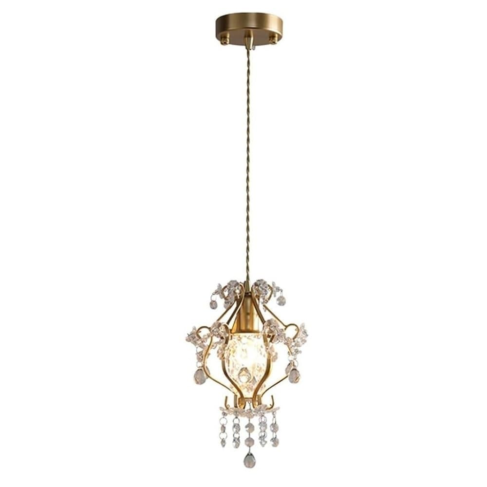 Lustre Moderne En Laiton Et Cristal, Suspension Nordique Ornée de Perles Et de Motifs Floraux, Culot E14, Cordon Réglable, Idéal Pour Une Chambre, Un Vestibule Ou Un Couloir.