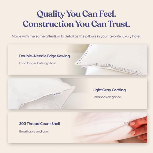 Image of FluffCo Zen Fluff Down Bed Pillows - Soft, Standard /Queen Size (1 Pack) | Comfortable Pillows For Side, Back & Stomach Sleepers - 600 Fill Power White Duck Down - 300 TC Cotton Shell - 20x26 In