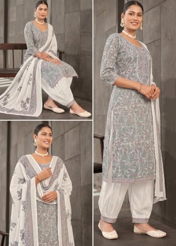 Image of Bitra Women's Cotton Satin Unstitched Salwar Suit Dress Material with Floral Print & Dupatta for Women | Salwar Kameez Fabric Set