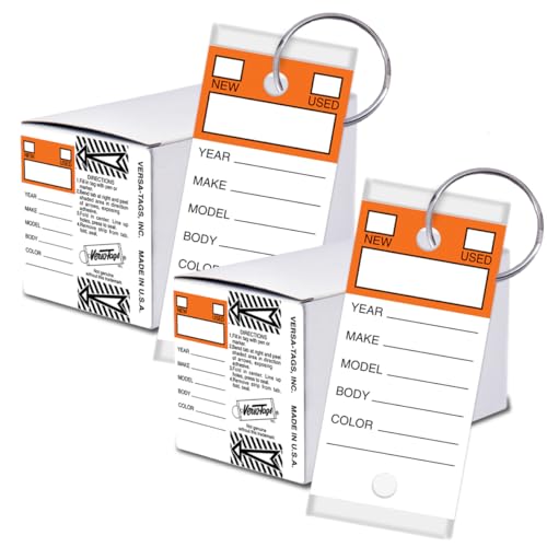 Image of Versa-Tags Orange Stripe Self-Protecting Key Tags with Chrome-Plated Split Rings, 500 Count Automotive Dealership Key Tags for Car Truck RV Inventory & Service Organization