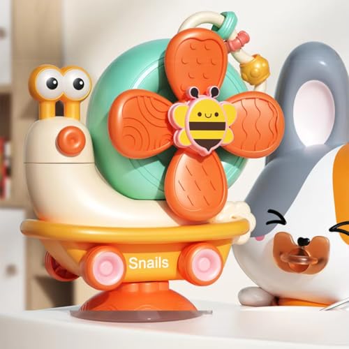 Image of Storio 5-in-1 Baby Suction Spinner Toy, Interactive Learning Set with Rattle and Sensory Play, for 6+ Months Kids - Orange & Cream (Pack of 2)