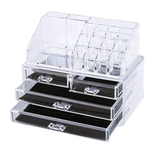 A.M.C. Organisateur de maquillage Multifonction Boîte à Récipient Organisateur Cosmétique Boîte à Bijoux Maquillage 4 Tiroirs Acrylique Transparent