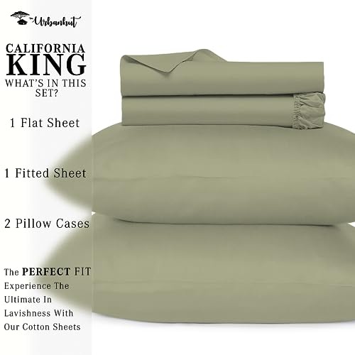URBANHUT 800 Thread Count Egyptian Cotton California King Size Sheets Set, Sateen Weave Luxury Hotel Bedsheets, 4 Pc Bed Sheet Sets, Fits 16" Deep Pocket - Sage