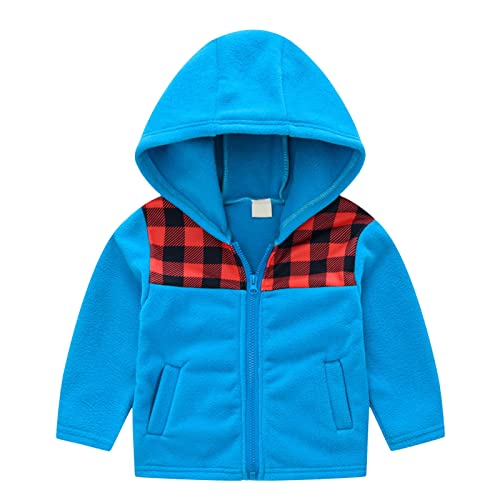 Toddler Kids Fleece Jacket with Hood Lightweight Fuzzy Long Sleeve Zip Coat Winter Warm Outerwear with Pocket