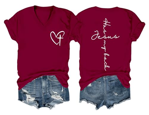 Jesus Has My Back Shirt,Jesus Tshirt,Christian Cross Heart Shirt,Christian T Shirts for Women