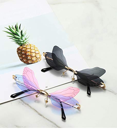 Image of ENTHYI Dragonfly Wing Shape Sunglasses for Women /Men Frameless Irregular Glasses Shades Party Sun Glasses