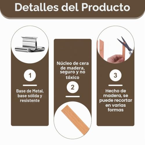 Miniatura 3 de Kit De 60 Mechas De Madera Para Velas Artesanales 13x130mm Con 30 Bases Metálicas, Mechas Ecológicas Para Velas Caseras De Parafina Y Cera Vegetal, Ideales Para Aromaterapia Decoración Proyectos Diy