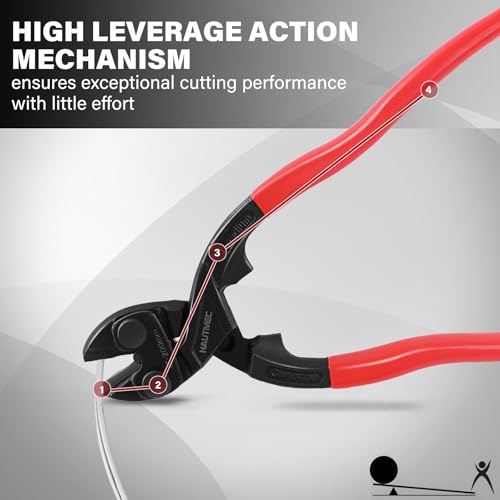 Image of HAUTMEC 8 Inch Mini Bolt Cutters, High Leverage Diagonal Cutting Pliers with 20 Angled Head, CRV Steel Nail Puller Pliers Tool for Pulling or Cutting Nails, Small Bolts and Wires, HT0468
