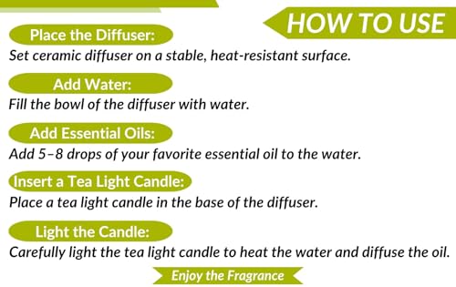 Image of Earth N Pure Ceramic Diffuser Burner with 10Ml Tea Tree Essential Oil | 2 Tea Light Candles | Perfect for Gift Set