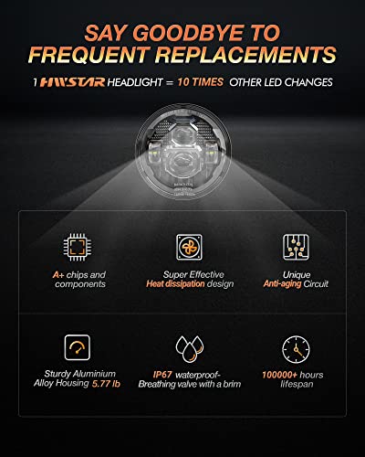 Image of HWSTAR Pair New Upgraded 1000% Brighter Anti-glare 7 Inch Led Headlights Round Compatible with Jeep Wrangler JK JKU TJ LJ Chevy Ford GMC Dodge Mazda Nissan VW Mack etc DOT H6024 Hi /Low Sealed Beam