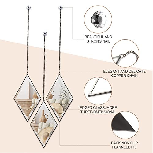 Ytwmzzz Diamond Shape Decorative Wall Mirror Set Of 3 Pcs, Small Modern Wall Mirror With Hanging Chain For Home Decor (Black) #TOP2