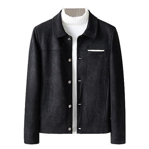 Men's Faux Suede Leather Jacket Casual Comfortable Suede Jacket Male Button Lapel Soft Lightweight Suede Jacket