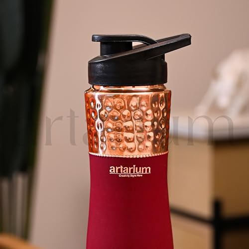 Image of Artarium Red Sipper Pure Copper Bottle 1 Litre Advanced Leak Proof Protection Durable & Rust Proof Copper Bottle With Added Health Benefits Anti Oxidant Properties (Sipper Water Bottle Red 29Cm)