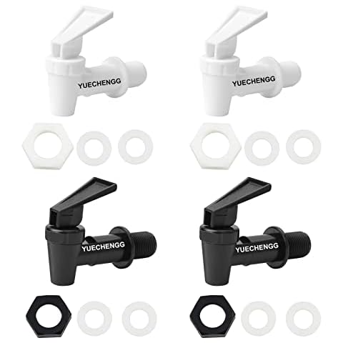 4 Pieces Universal Water Dispenser Tap Replacement, Plastic Push Type Dispenser Faucets for Hot Cold Water Beer Wine Juice Bottle Bucket, Black and White Cover