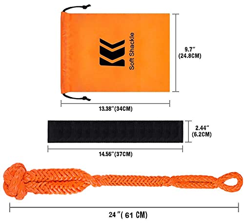 Image of Soft Shackle, 1 /2 inch X 24 inch Light Weight Soft Shackle (56,000 LBS Breaking Strength) with Extra Sleeves for Sailing SUV Off Road Towing ATV