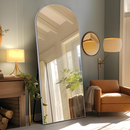 Image of Pexfix Arched Full Length Mirror Arched Wall Mirror Floor Mirror with Stand Contemporary Full Length Mirror with Silver Wood Frame, 59 inchx20 inch
