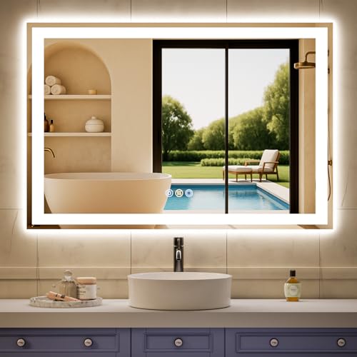 32"x 48" LED Mirror for Bathroom, Front and Backlit Wall