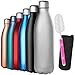 GeeRic Botella Termica 1L,Botella de Agua Acero Inoxidable 1 Litro con Cepillo + Bolsa portátil Soporte para Botella de Agua Deportiva para Acampar,Escuela,Deportes,Gimnasio,Plata