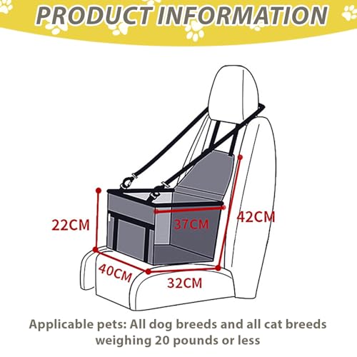 WIYETY Extra Stabiler Hunde Autositz: 40 * 32 * 22cm Wasserdicht Atmungsaktiv Hundeautositz mit Sicherheitsgurt, Hunde Autositz für Katzen Andere kleine Haustiere, Grau