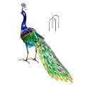YEAHOME Garden Decor Outdoor Statues, 24.4" Large Metal Peacock Standing Yard Art, Blue Green Bird Lawn Sculptures Garden Decor for Outside Patio Porch Backyard