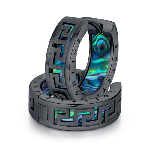 Men Earrings Viking Rune Hoop Celtic Earring for Women Punk 16mm 925 Sterling Silver Huggie Black Blue Hoop Earrings Norse Viking Jewelry Gifts