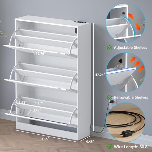 Image of BORNOON Shoe Cabinet with Odor Control and Back Panels, Deodorizing Slim 3-Flip Shoe Storage Cabinet for Entryway, Freestanding Hidden Shoe Rack Organizer for Entrance, Hallway, Bedroom