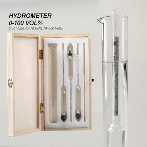 XIESK Alkoholmeter Hydrometer 0-100 VOL% für Alkohol, Destillate, Whisky, Wodka Etc, zur Test von hohe Alkoholgehalt, inkl. Messylinder & DE Anleitung